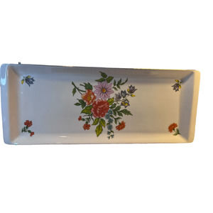HOLLOHAZA Hungary FLOWERS 15" Rectangular Shape Porcelain Serving Tray #1834